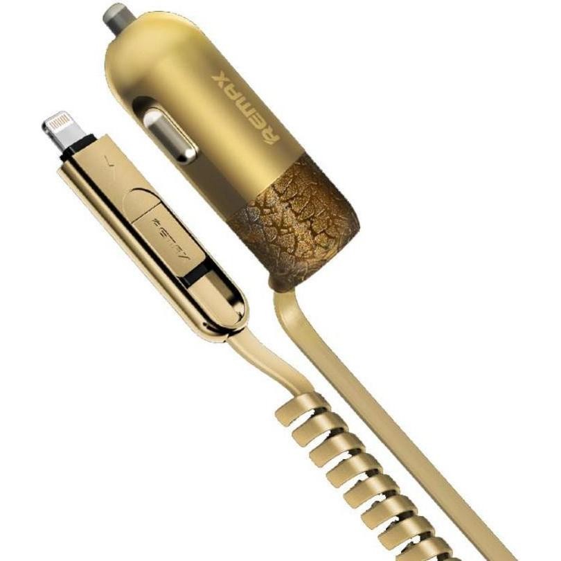 [100657] REMAX FINCHY 3.4A SINGLE USB CAR CHARGER WITH 2 IN 1 CABLE    RCC10 GOLD /BLACK